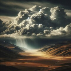 Wall Mural - Clouds Pressing Down on a Landscape Low heavy clouds visually we