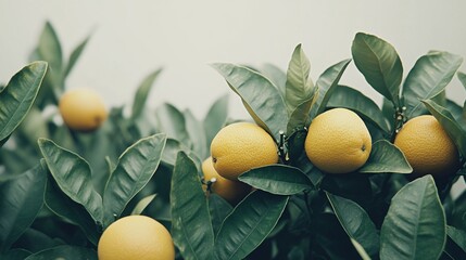 Fresh ripe oranges on a tree branch.
