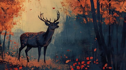 Canvas Print - Majestic Deer in Autumn Forest: A Stunning Nature Scene