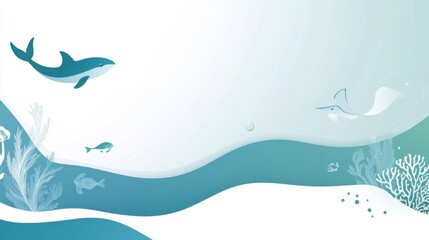 World Oceans Day abstract background. Featuring soothing blues, greens, and whites. Highlighting ocean conservation, marine life, and the environment. Perfect for World Oceans Day