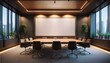 © Rahmat  - An illuminated meeting room with a blank wall awaits addition of personalized decor