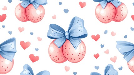 Canvas Print - Pink Eggs Blue Bows Hearts Pattern Design