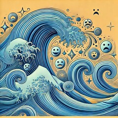 Wall Mural - Waves with Shapes Waves with embedded shapes representing symbol