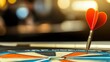 © ธนากร บัวพรหม - A dart with a heart-shaped tip hits the bullseye of a colorful dartboard, symbolizing love and precision.