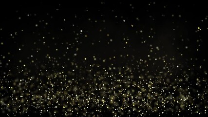 Wall Mural - Dark black and gold floating particle background. Shiny glitter rising in front of plain black backdrop. Seamless looping wallpaper animation.