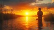 © ADI - Fisherman silhouetted against a vibrant sunset.