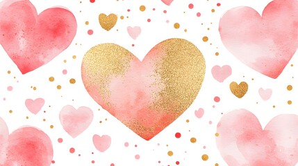 Canvas Print - Watercolor Hearts Gold Glitter Festive Design