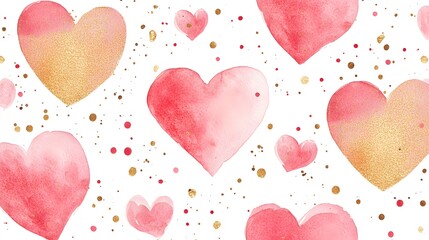 Canvas Print - Pink and Gold Watercolor Hearts Scattered Design