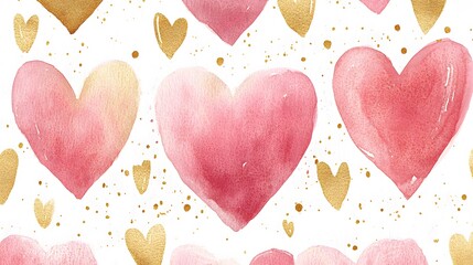 Canvas Print - Watercolor Hearts Gold Accents Romantic Design