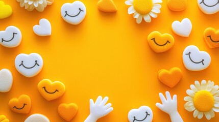 Wall Mural - world smile day abstract background. featuring cheerful yellows, whites, and oranges. highlighting h
