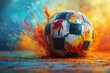 © Ashraf - Dynamic soccer ball explodes against a colors splash -style background.