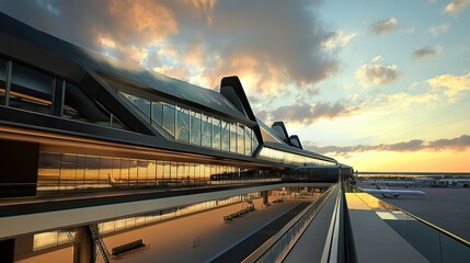 Canvas Print - Modern Airport Terminal Design: Sunset Architecture