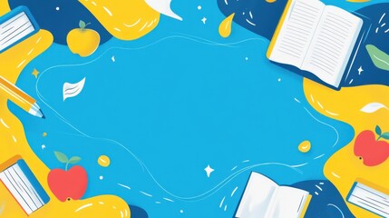 Wall Mural - world teachers' day abstract background. featuring bright blues, yellows, and soft whites. highlight