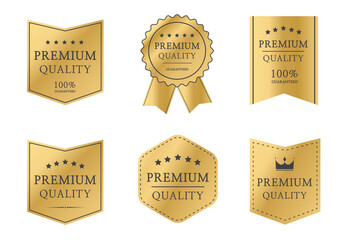 Wall Mural - Premium quality badge set. Premium certificate badge. Golden label sign, seal, stamp, sticker. 100 percent quality guaranteed tag. Vector illustration