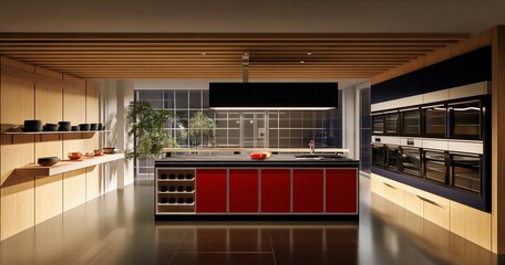 Modern Red Kitchen Island with Built-in Appliances