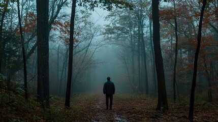 Canvas Print - Mysterious Foggy Forest Path: A Solitary Walk