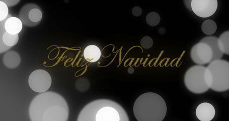 Wall Mural - image of lens flares over feliz navidad text against black background