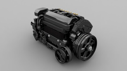 Poster - A 3D rendering of a compact automotive engine showcasing its mechanical components.