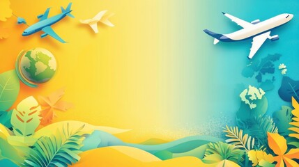Wall Mural - world tourism day abstract background. featuring vibrant blues, greens, and yellows. highlighting tr