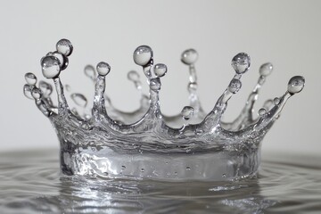 Water drop crown splash, studio, gray background, purity