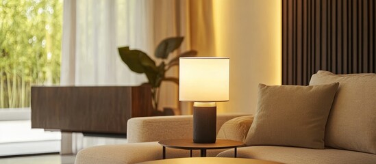 Wall Mural - sleek modern table lamp with white shade enhancing contemporary living room decor and ambiance in st