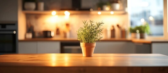 Wall Mural - inviting modern kitchen table with stylish decor and greenery creating a warm culinary atmosphere in