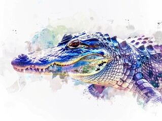 Wild alligator in swampy marshland. Artistic digital painting of a stylized crocodile with vibrant colors.