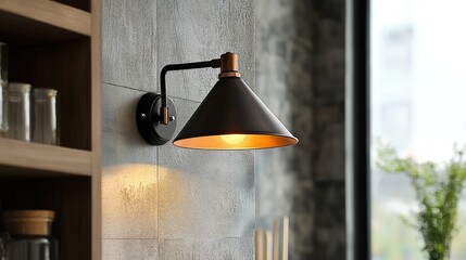 Wall Mural - stylish modern industrial wall lamp with metal cone shade ideal for contemporary home decor and ambi