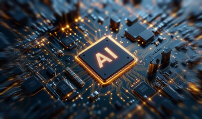 Wall Mural - ai technology chip. ai machine learning background. ai artificial intelligence virtual assistant cha