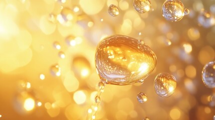 Poster - A close-up of golden bubbles with a shimmering background, evoking a sense of warmth and light.