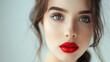 © Mas - Beautiful stunning brunette white-skinned girl with red lips looking at the camera,
