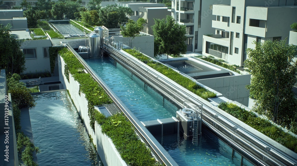 Illustration of Urban Eco-Friendly Living With A Rooftop View