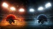 © PhotoMaster - Electrifying cricket match banner displaying two helmets in contrasting colors, surrounded by dramatic lighting and vibrant sparks, symbolizing the spirit of competition and teamwork