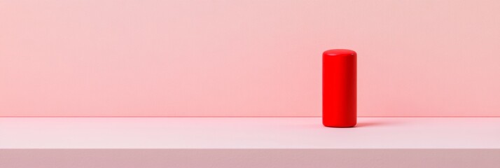 Aufkleber - Minimalist Still Life of a Bright Red Cylinder on a Soft Pink Background