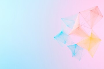 Poster - Floating Pastel Geometric Shapes with Financial Graph Lines on Soft Gradient Background