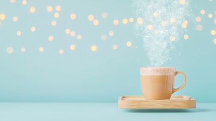 Aufkleber - Cozy Winter Vibes Pastel Spiced Hot Chocolate with Whimsical Steam on Wooden Tray