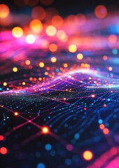 Poster - Futuristic Neon Holographic Display with Data Lines in Vibrant Colors