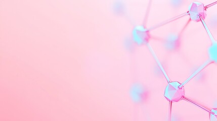 Fototapete - Pastel Geometric Shapes with Glowing Lines in Abstract Digital Blockchain Landscape