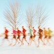 © Ryzhkov - Morning Runners in Frosty Urban Park with Soft Pastel Light