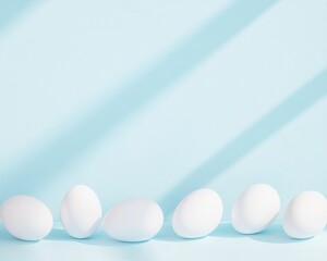 Aufkleber - Minimalist Pastel Blue Easter Scene with White Eggs and Shadows