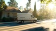 © F - Delivery van driving away on street, symbolizing efficient logistics and timely service in modern transportation and supply chain management
