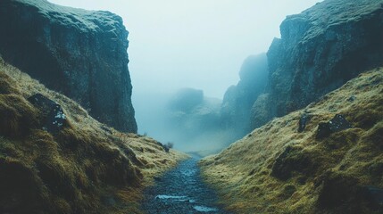 Poster - Misty Mountain Path: A Serene Landscape Journey