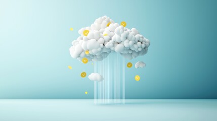 Wall Mural - a group of interconnected cloud icons with data flowing between them, representing data storage and 
