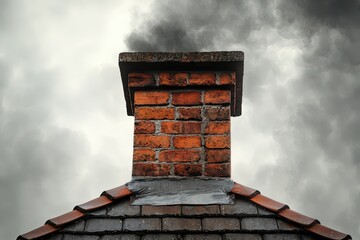 Wall Mural - A chimney emitting smoke on a clear day, symbolizing the importance of chimney safety, regular inspections, and proper maintenance practices..