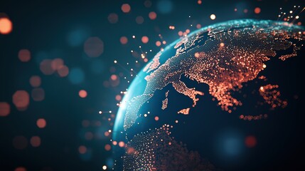 Wall Mural - a globe with interconnected nodes and data streams, representing the global network of information a