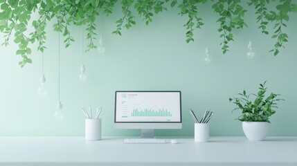 Wall Mural - a modern office space with multiple computer screens showcasing data visualizations, charts, and gra
