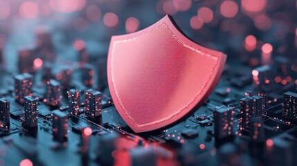 Wall Mural - a futuristic cityscape with a digital shield protecting it from cyber threats, symbolizing the impor