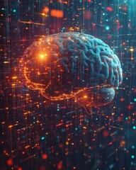 Leinwandbilder - Glitch Brain Hologram with Surreal Space Aesthetic