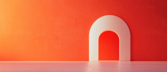 Aufkleber - Minimalist Archway Against Vibrant Orange Background with Soft Sunset Glow