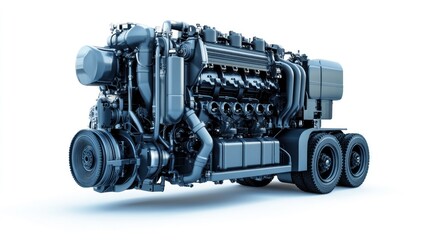 Poster - A detailed 3D rendering of a large industrial engine showcasing its components.